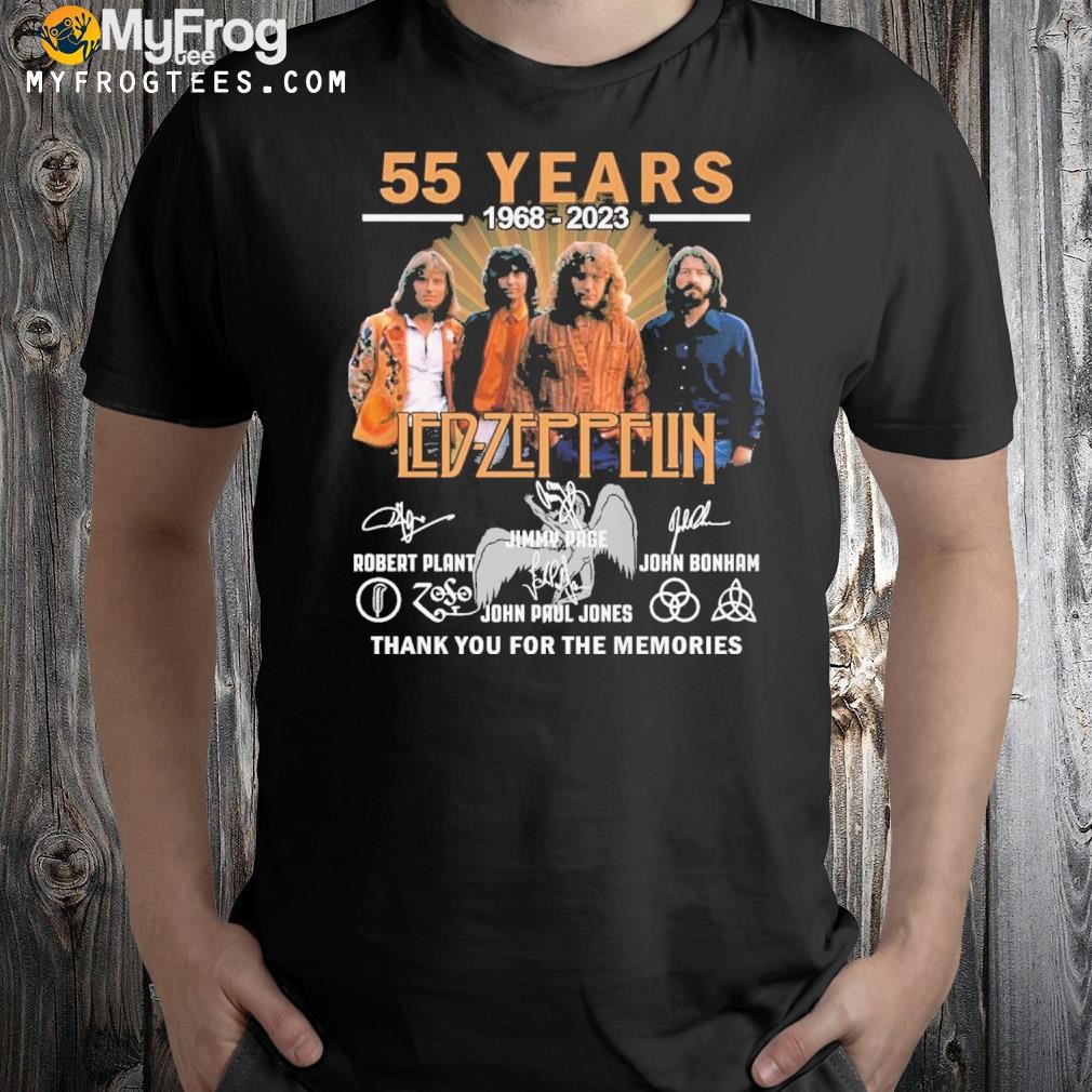 55 years 1968 2023 led Zeppelin thank you for the memories signatures t-shirt