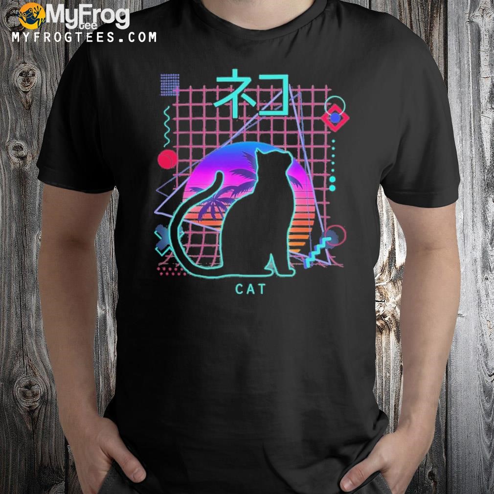 Cat aesthetic vaporwave style cats animals lover japanese shirt