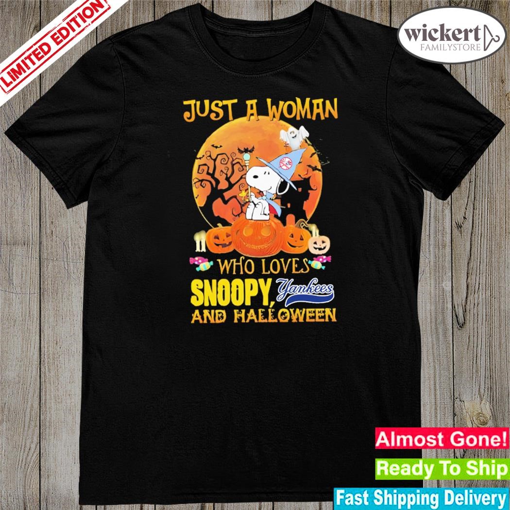 Just a woman who loves snoopy and halloween yankees shirt