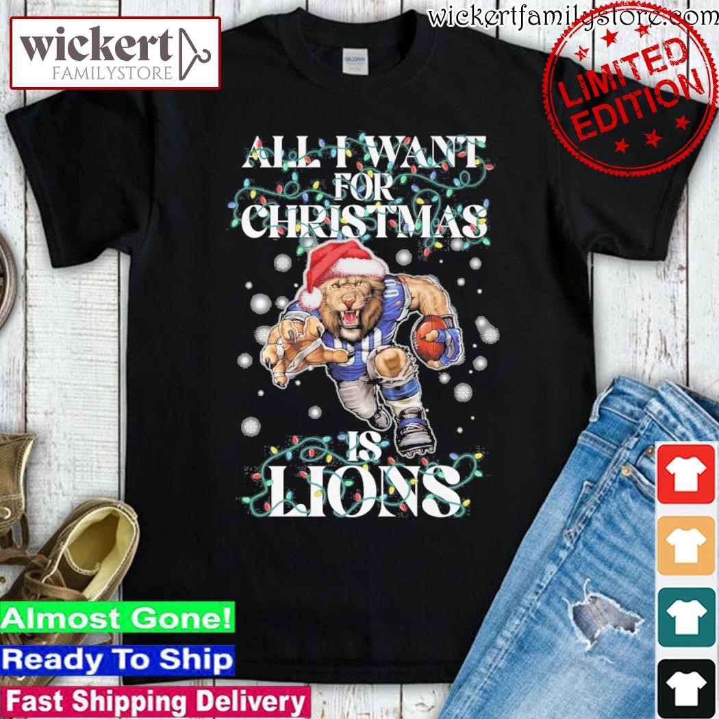 Official All I want for christmas is Detroit Lions mascot titan hat santa christmas 2023 shirt