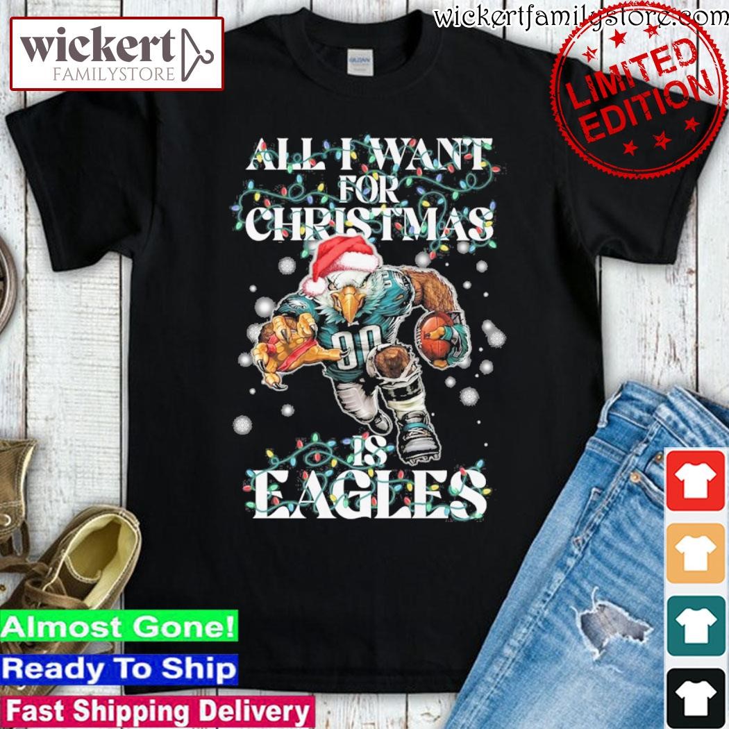 Official All I want for christmas is Philadelphia Eagles mascot titan hat santa christmas 2023 shirt