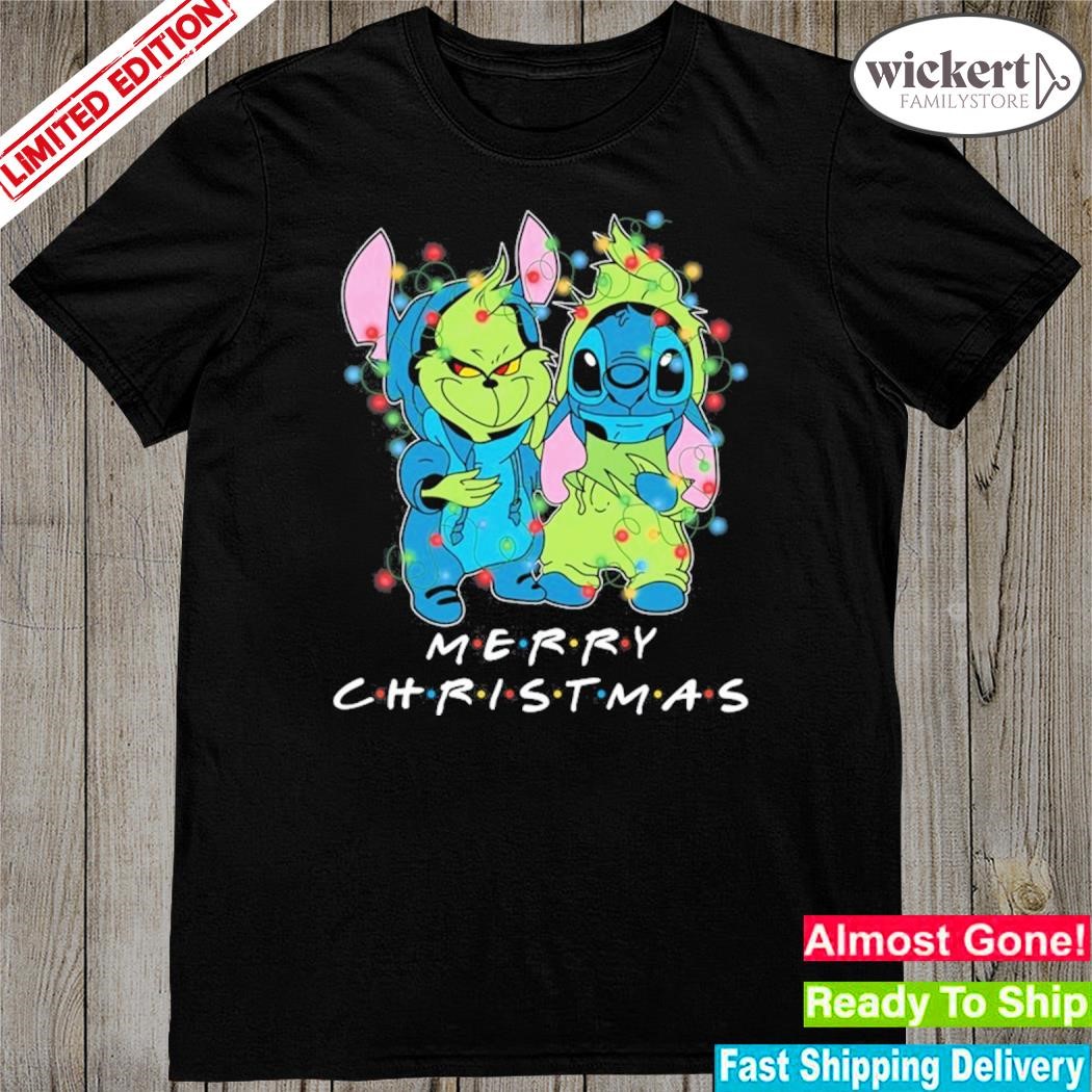 Official Baby Grinch and baby Stitch merry christmas light shirt