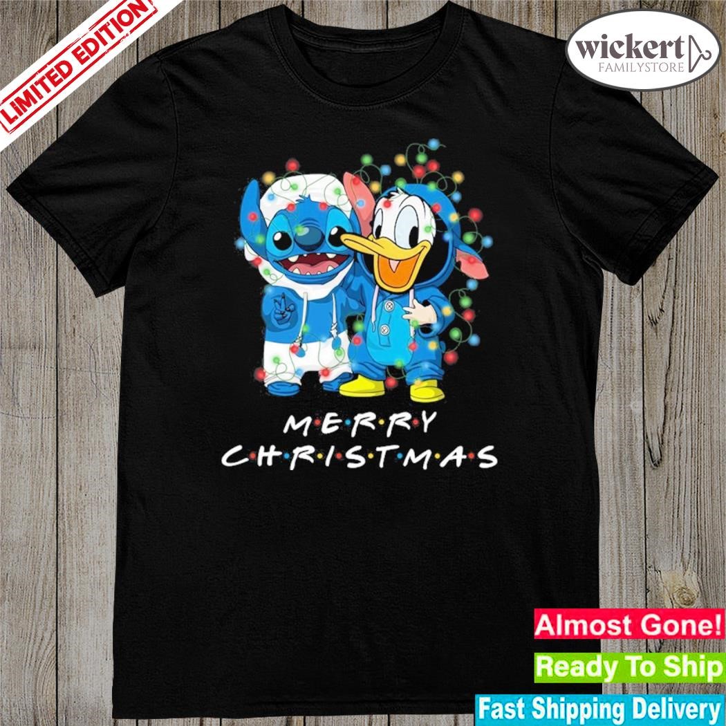 Official Baby Stitch and baby Donald merry christmas light shirt