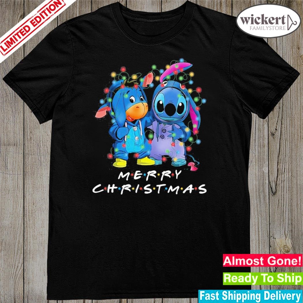 Official Baby Stitch and baby Eeyore merry christmas light shirt