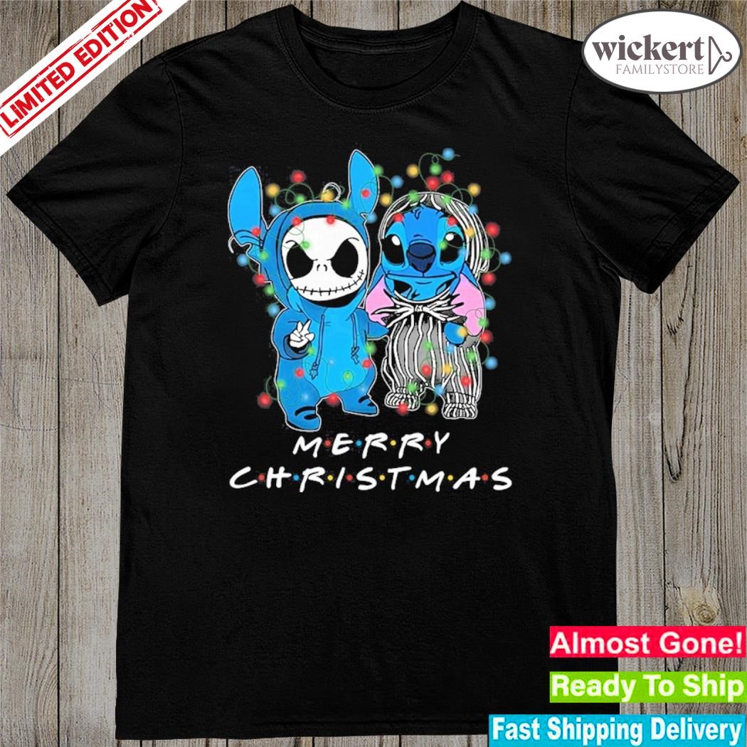 Official Baby Stitch and baby Jack Skellington merry christmas light shirt