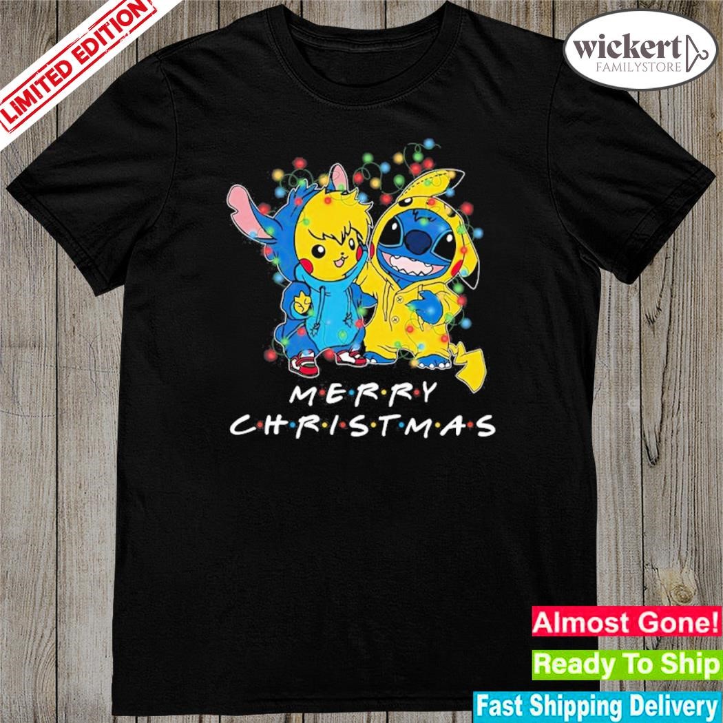Official Baby Stitch and baby Pikachu merry christmas light shirt