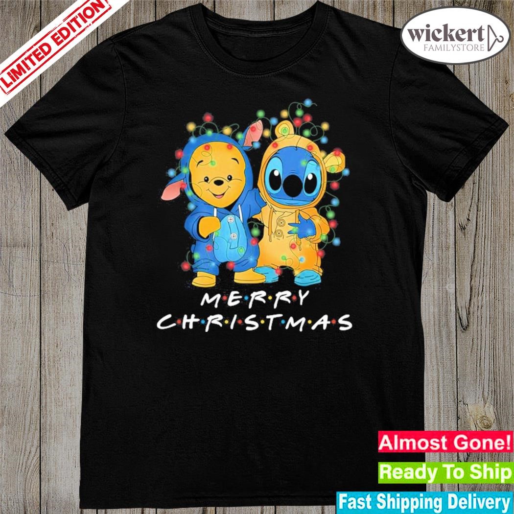 Official Baby Stitch and baby Pooh merry christmas light shirt