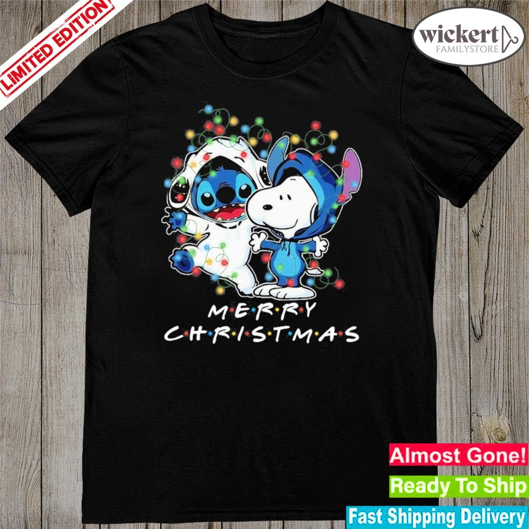 Official Baby Stitch and baby Snoopy merry christmas light shirt