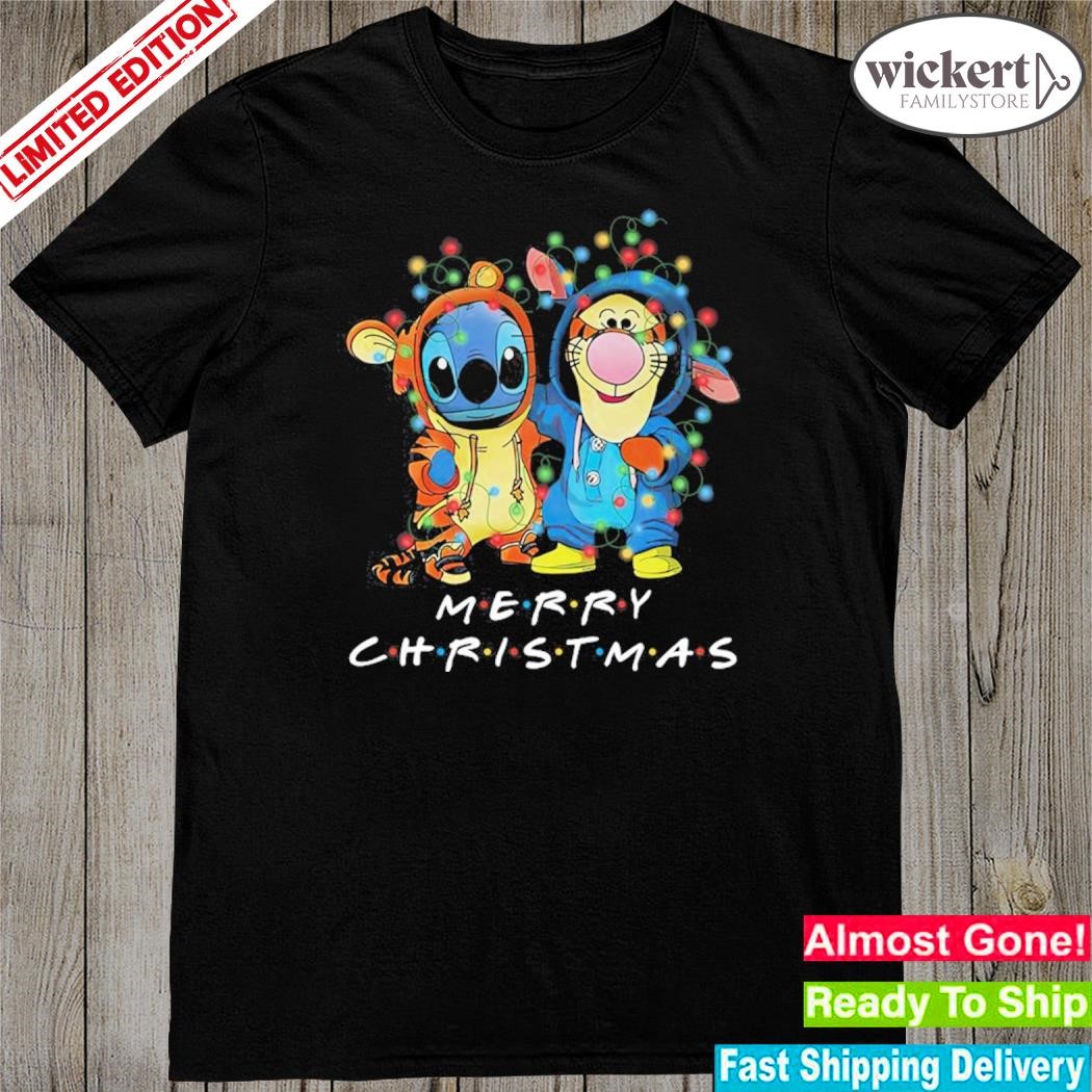 Official Baby Stitch and baby Tigger merry christmas light shirt