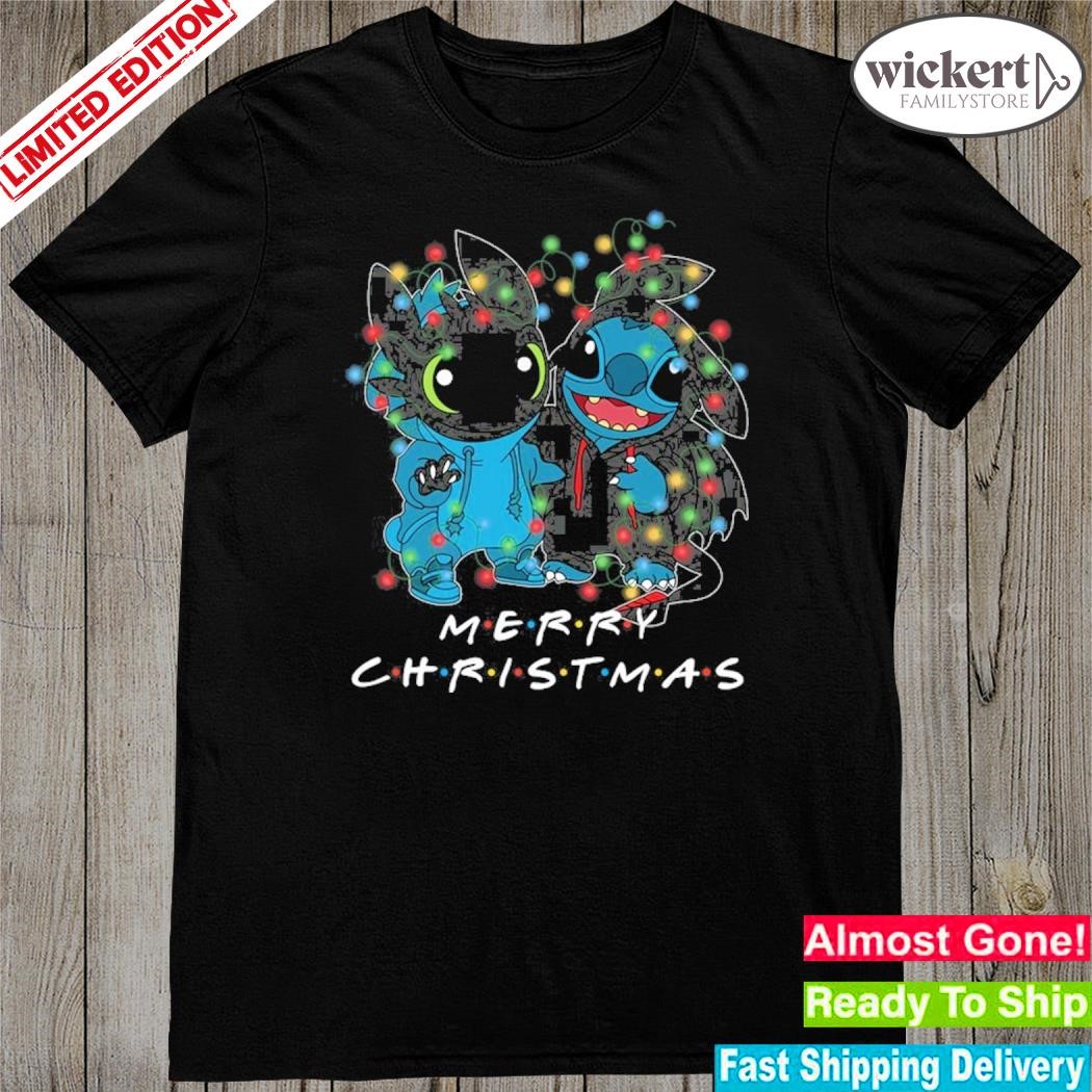 Official Baby Stitch and baby Toothless merry christmas light shirt