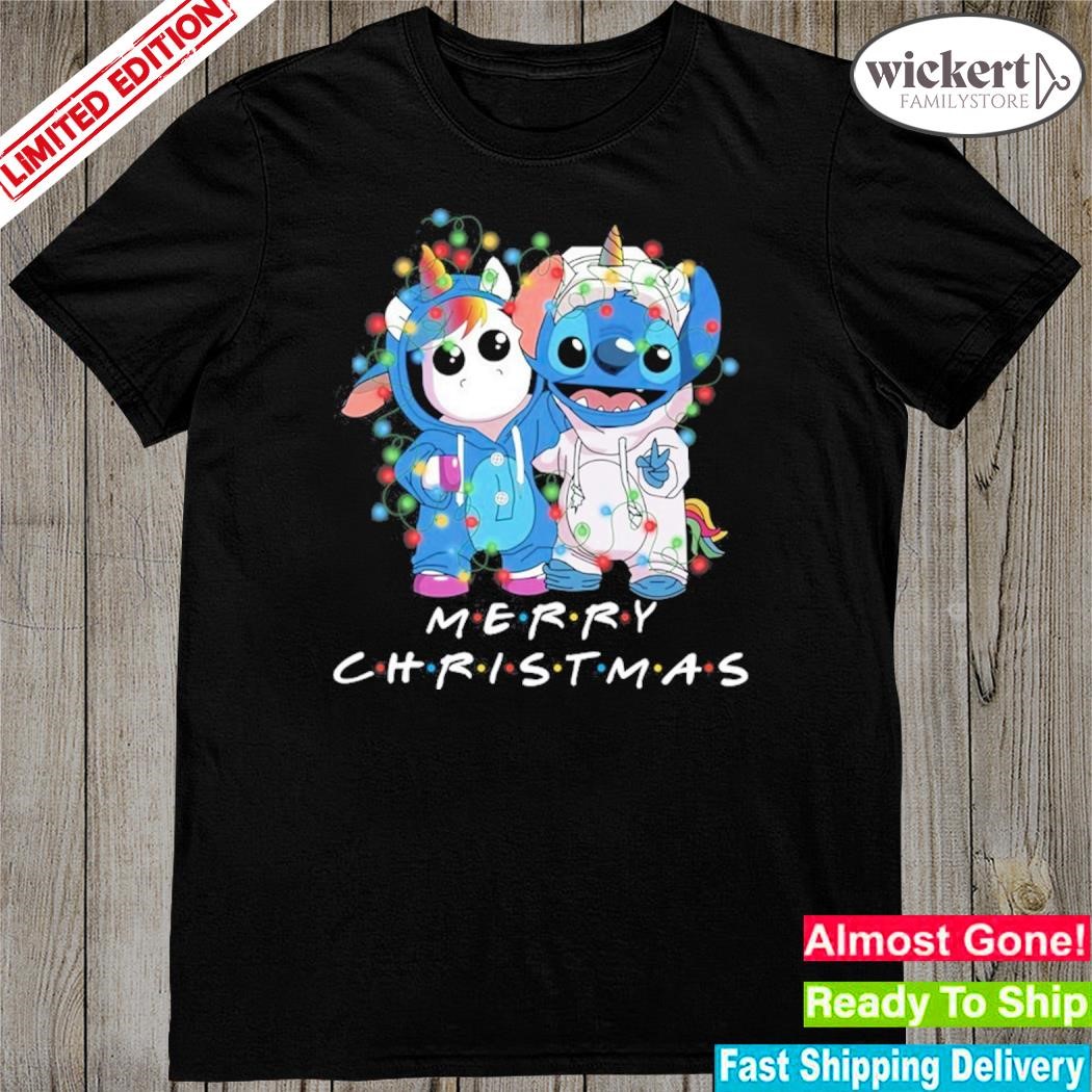 Official Baby Stitch and baby Unicorn merry christmas light shirt