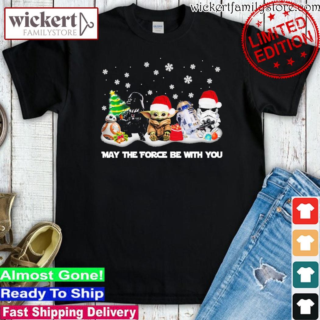 Official Baby hat santa and friends may the force be with you christmas shirt