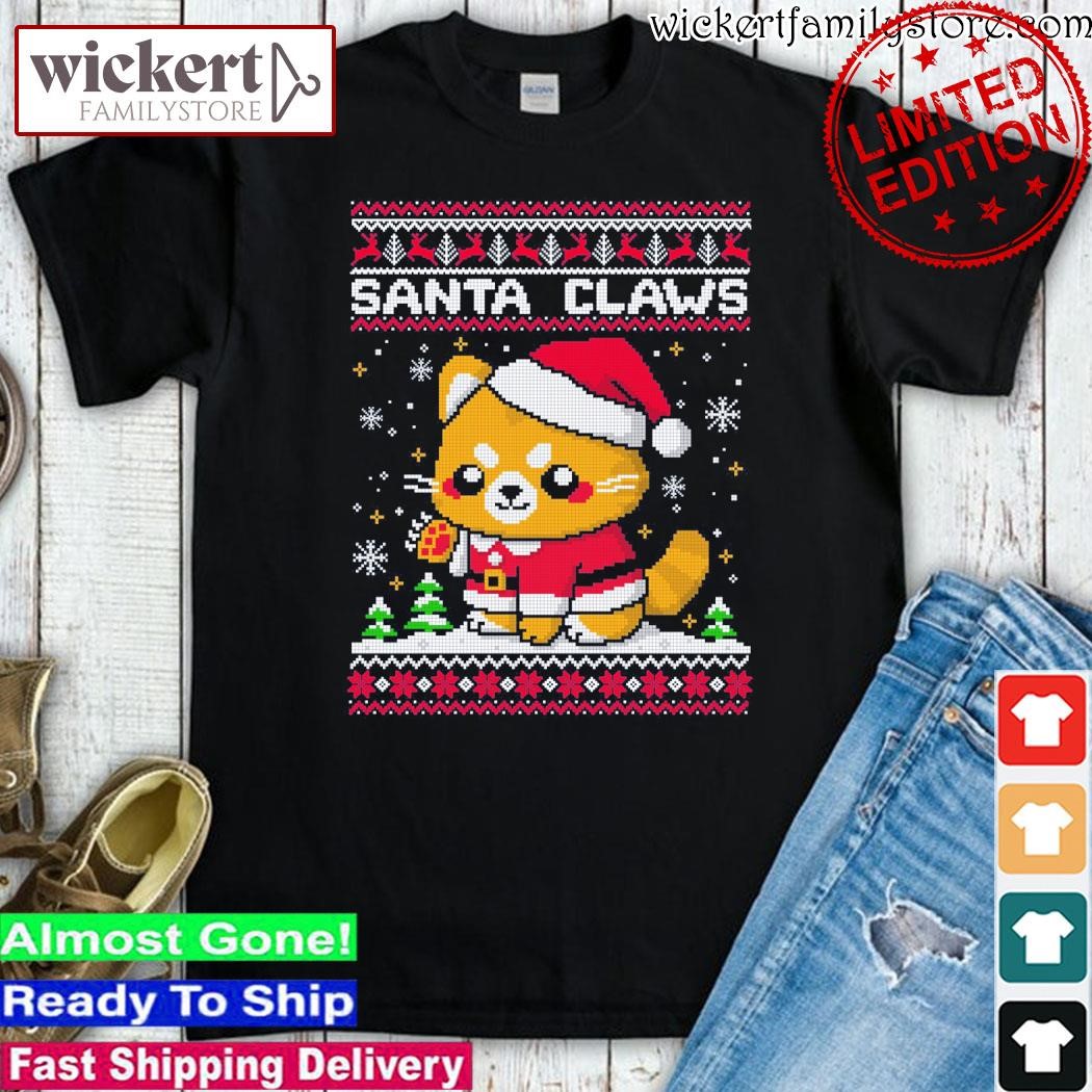 Official Cat hat santa santa claws ugly christmas shirt