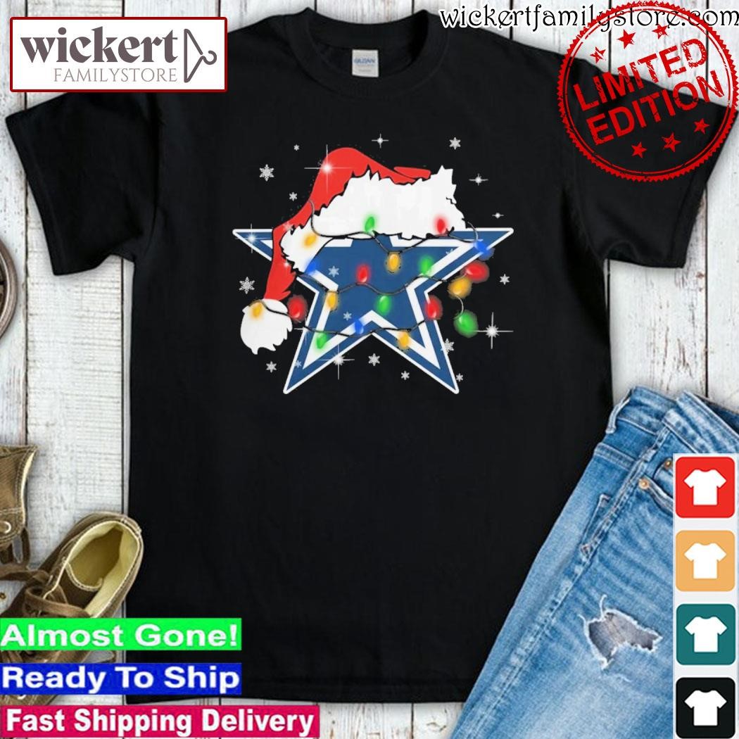 Official Christmas Light Santa Hat Dallas Cowboys Logo Shirt