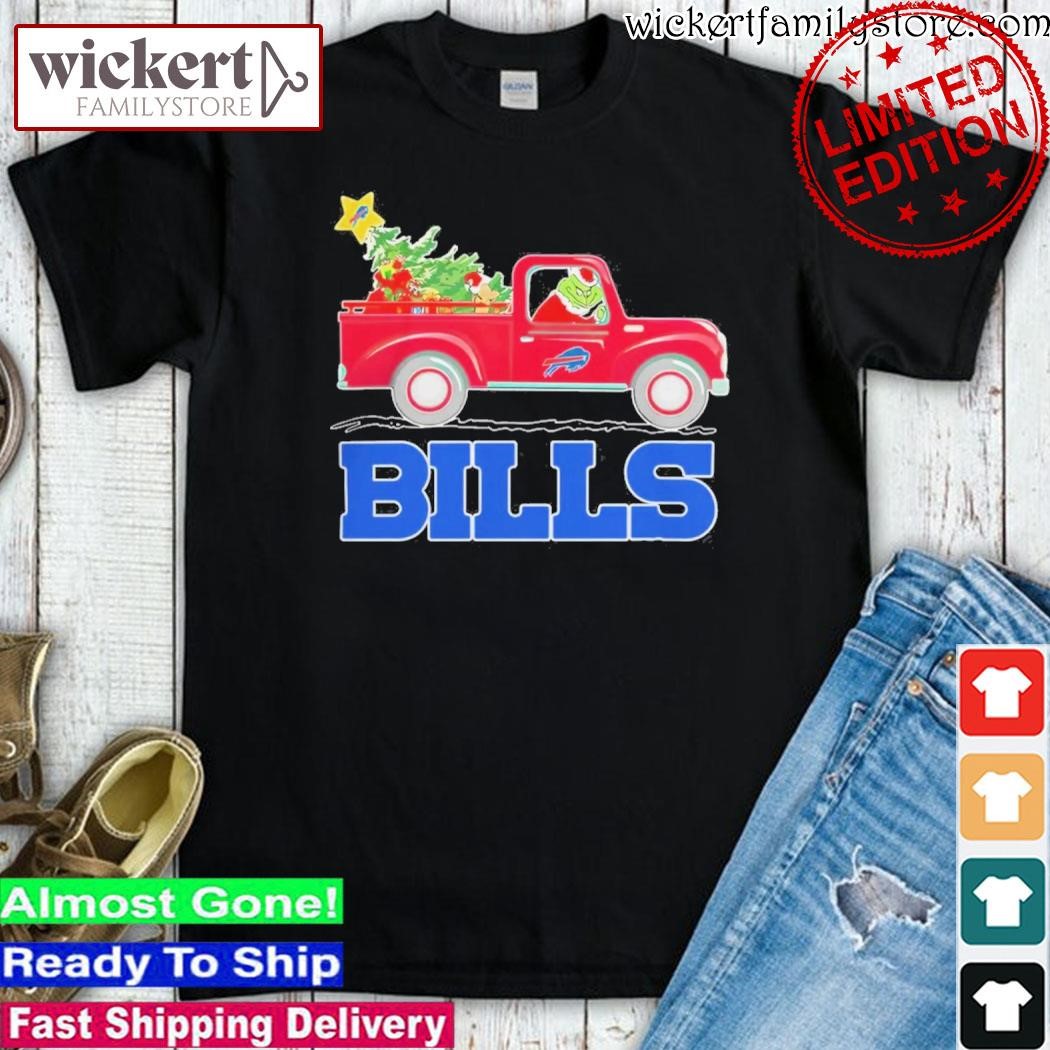 Official Grinch Hat Santa NFL Buffalo Bills Driving Truck Christmas Shirt