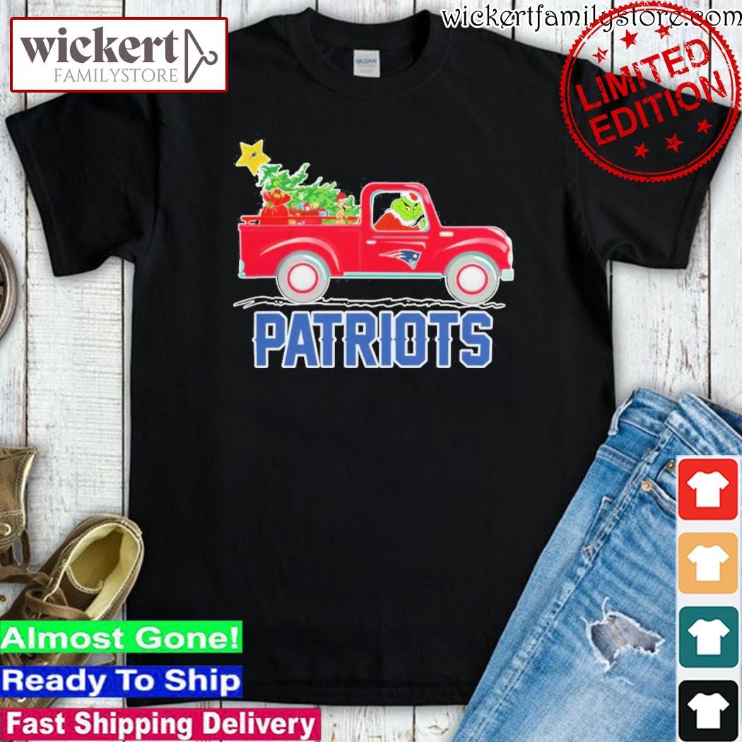 Official Grinch Hat Santa NFL New England Patriots Driving Truck Christmas Shirt