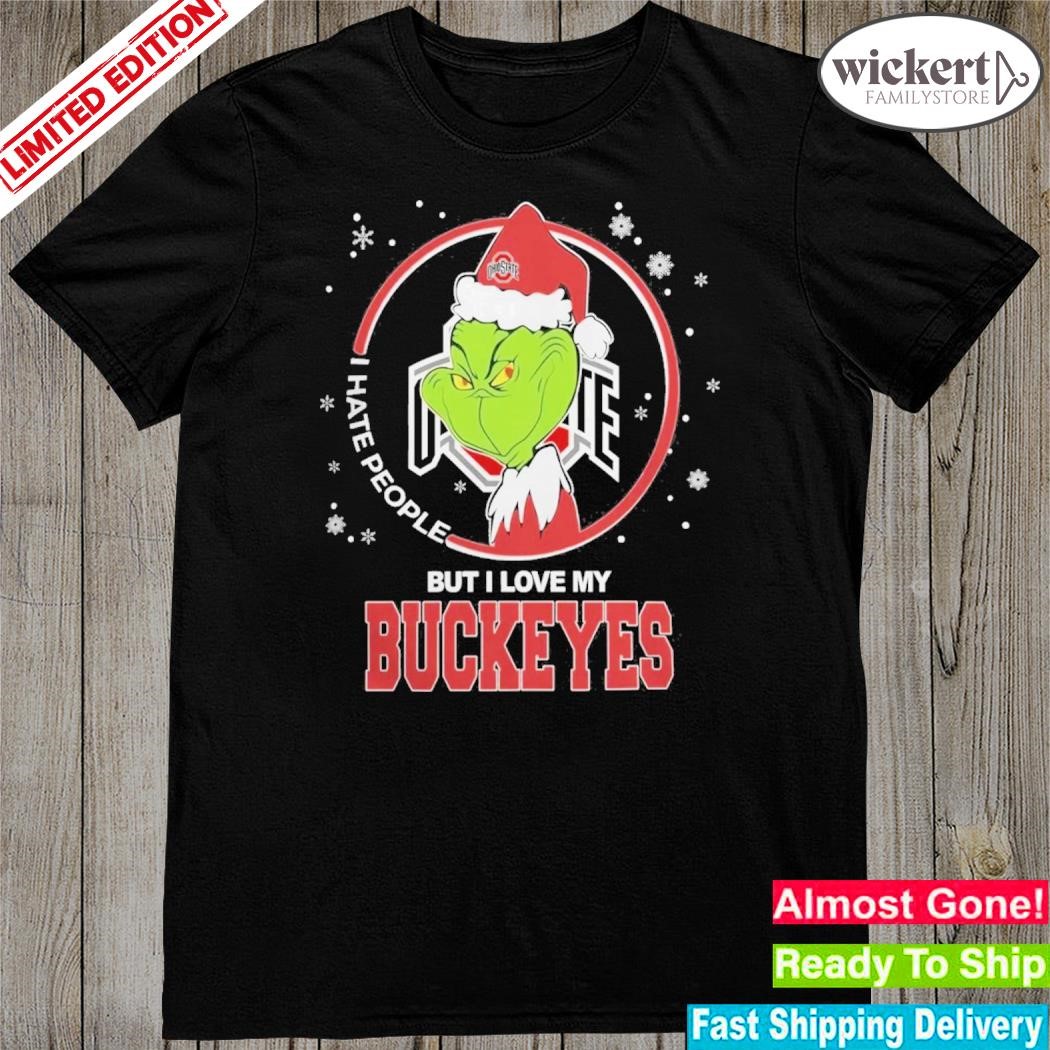 Official Grinch Santa I Hate People But I Love My Ohio State Buckeyes Christmas Shirt