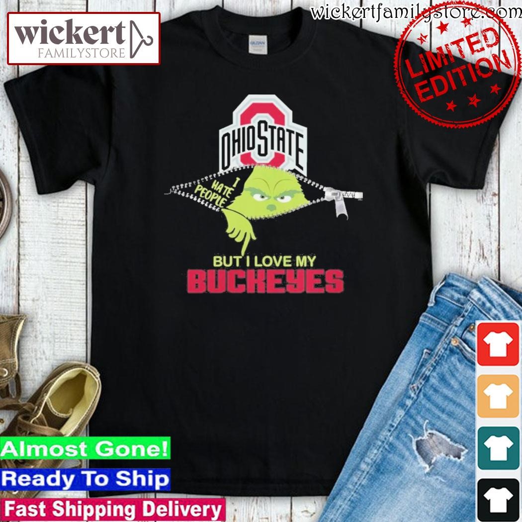 Official Grinch Zipper I Hate People But I Love My Ohio State Buckeyes Shirt