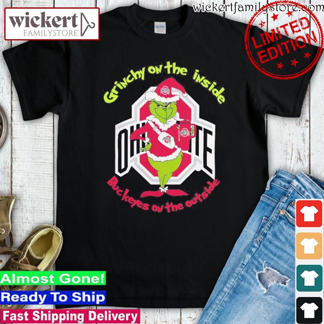 Official Grinch hat santa On The Inside Ohio State Buckeyes On The Outside Christmas Shirt