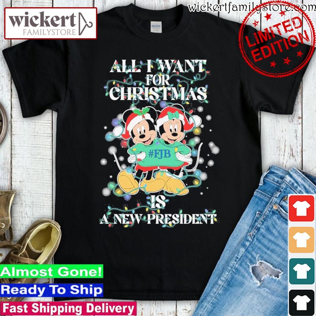 Official Mickey mouse and Minnie mouse hat santa all I want for christmas is a new president shirt