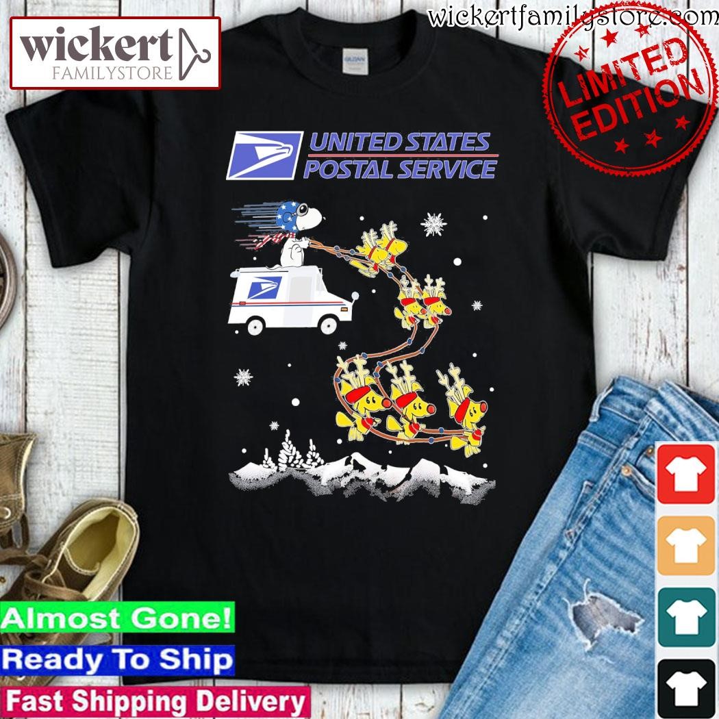 Official Snoopy and Woodstocks reindeer car United States Postal Service merry christmas shirt