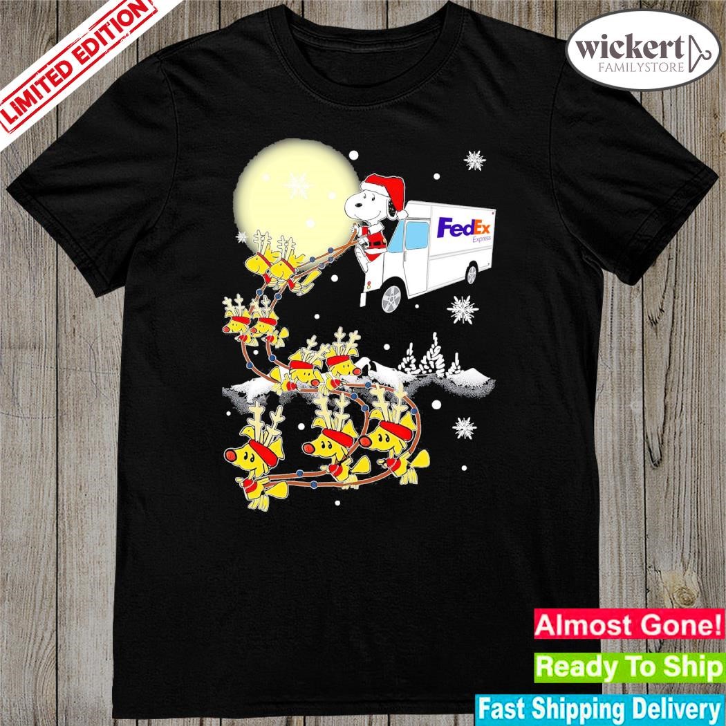 Official Snoopy hat santa and Woodstock reindeers cars FedEx merry christmas shirt