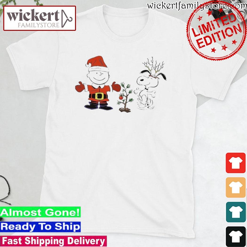 Official Snoopy reindeer and Charlie Brown hat santa tree merry christmas shirt