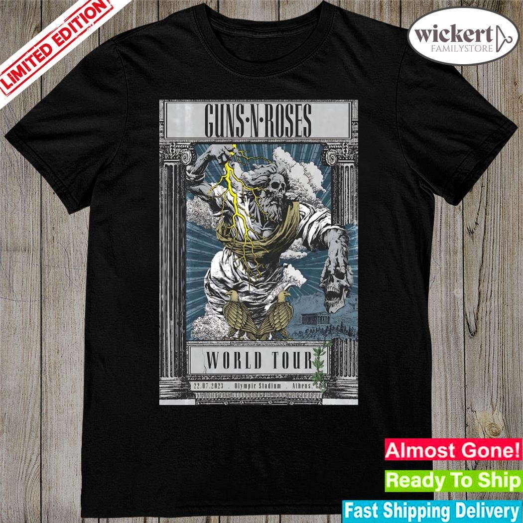Official guns n' roses july 22 2023 olympic stadium athens at world tour poster shirt