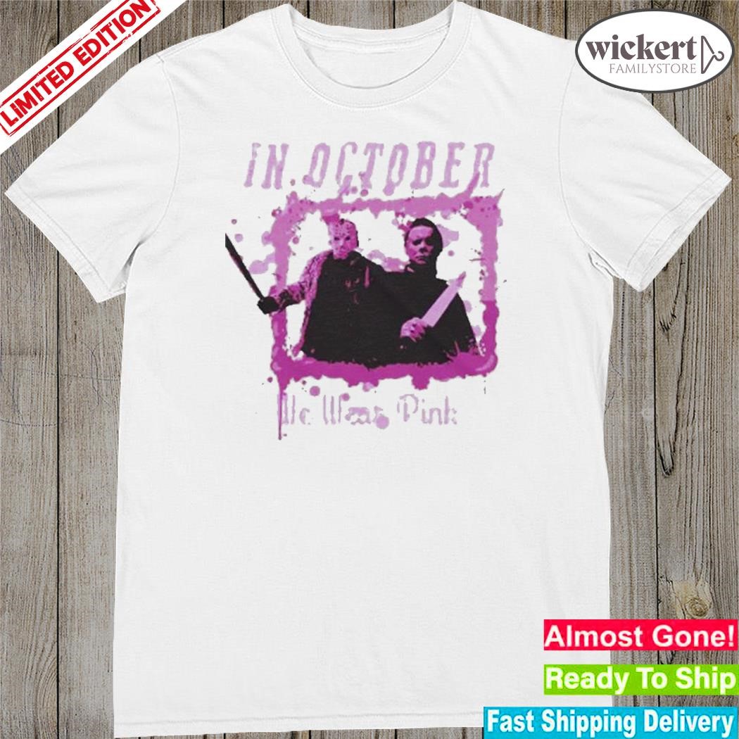 Official in October We Wear Pink Funny Michael Myers Halloween Shirt