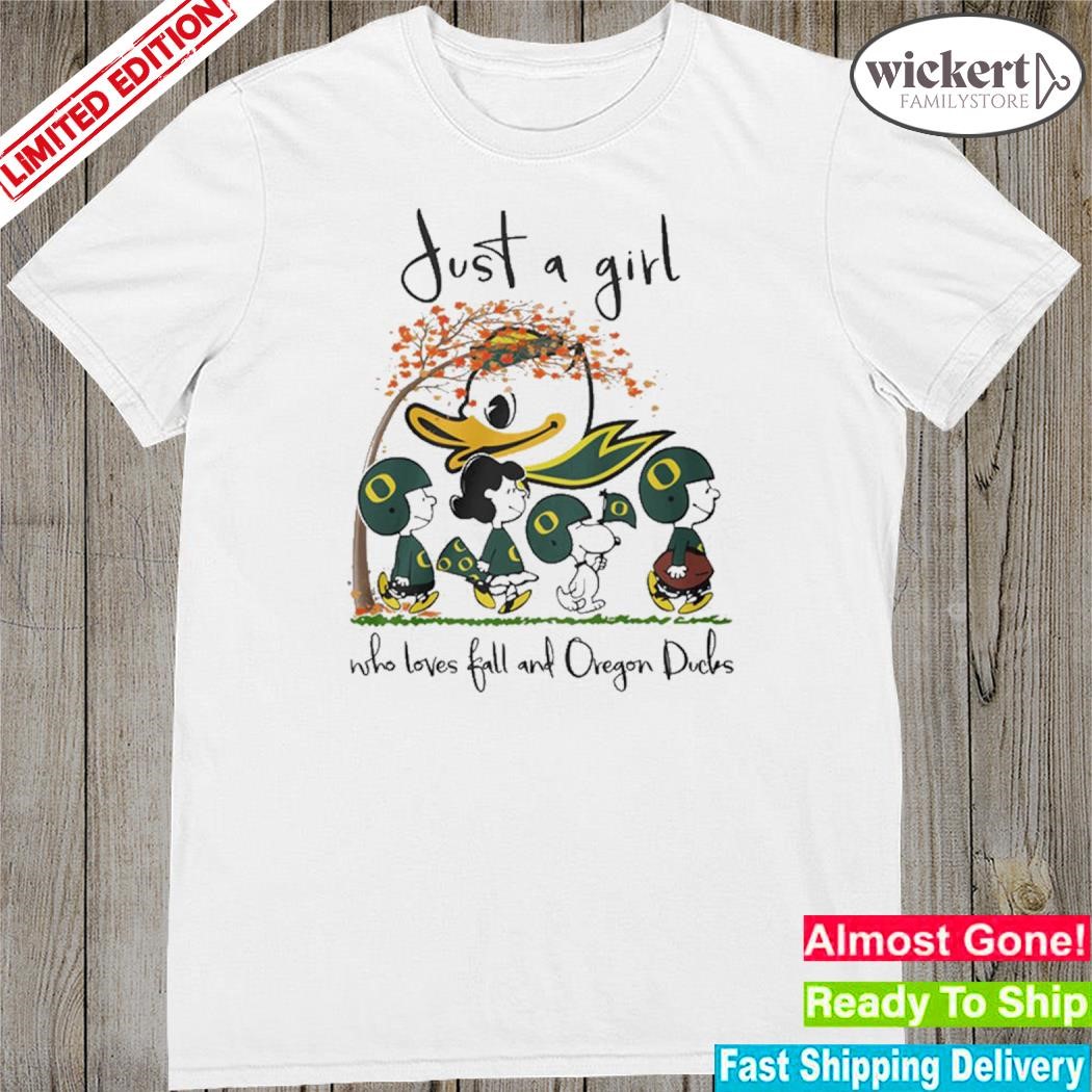 Official just a girl who love fall and Oregon ducks Peanuts Snoopy shirt
