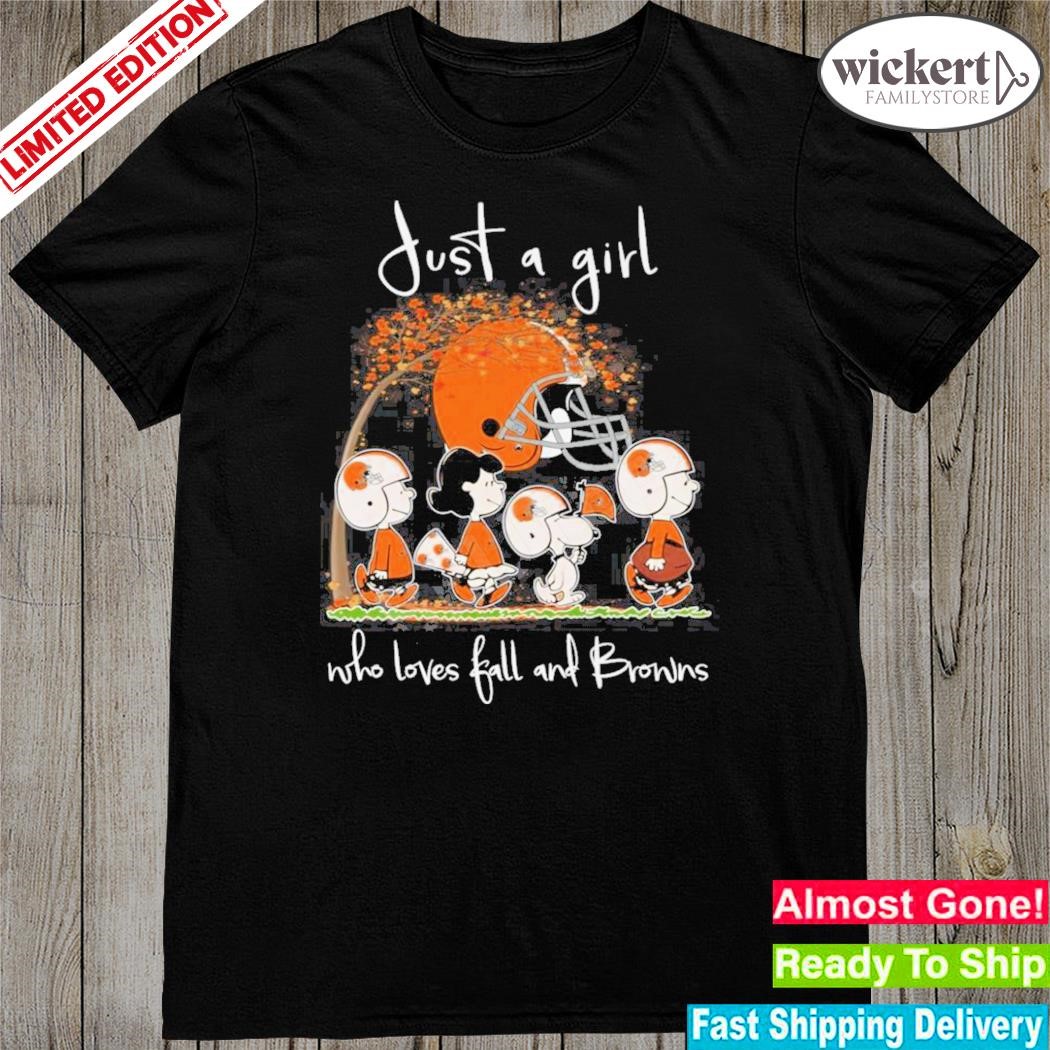 Official peanuts just a girl who loves fall and Cleveland browns shirt