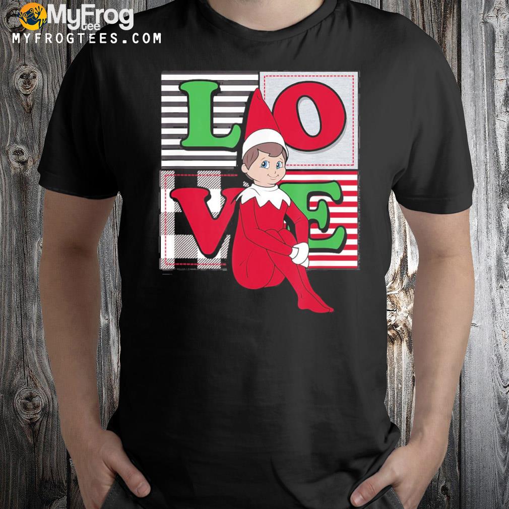 Elf on the Shelf Christmas Love Stacked Plaid Squares T-Shirt