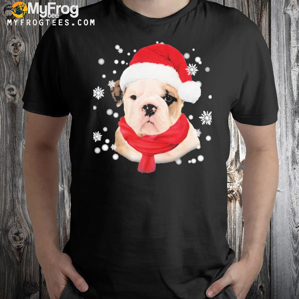 English Bulldog santa scarf t-shirt