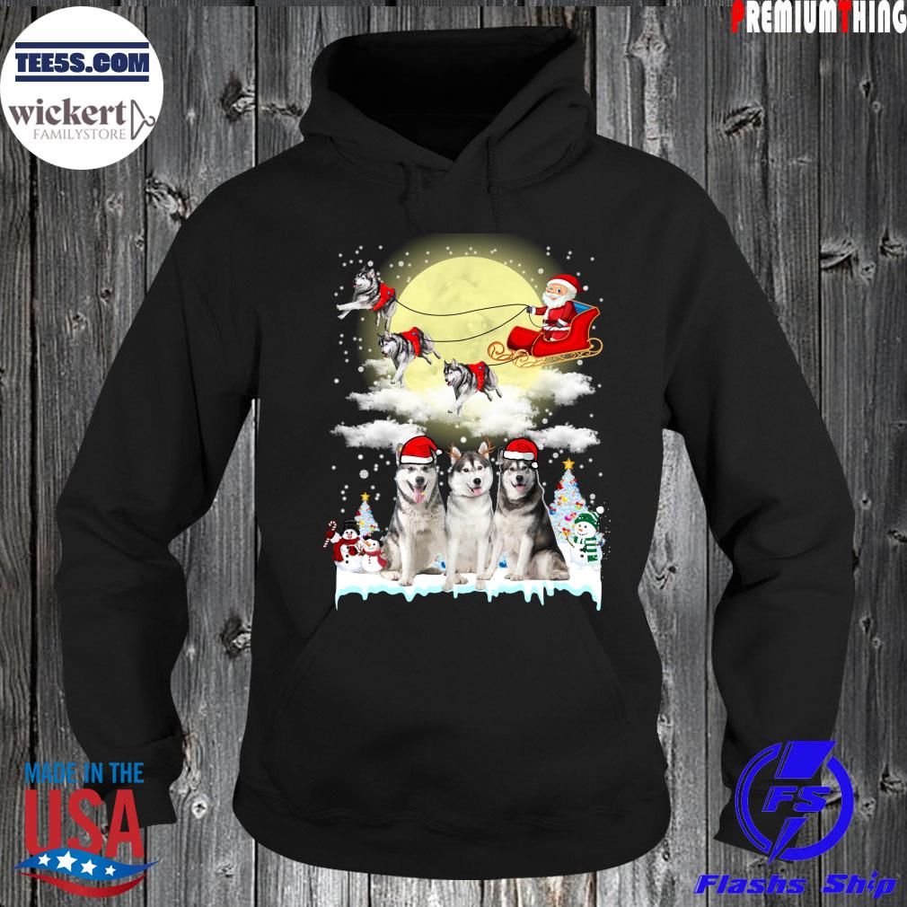 Husky Dog Hat Santa Sleigh Christmas Shirt Hoodie