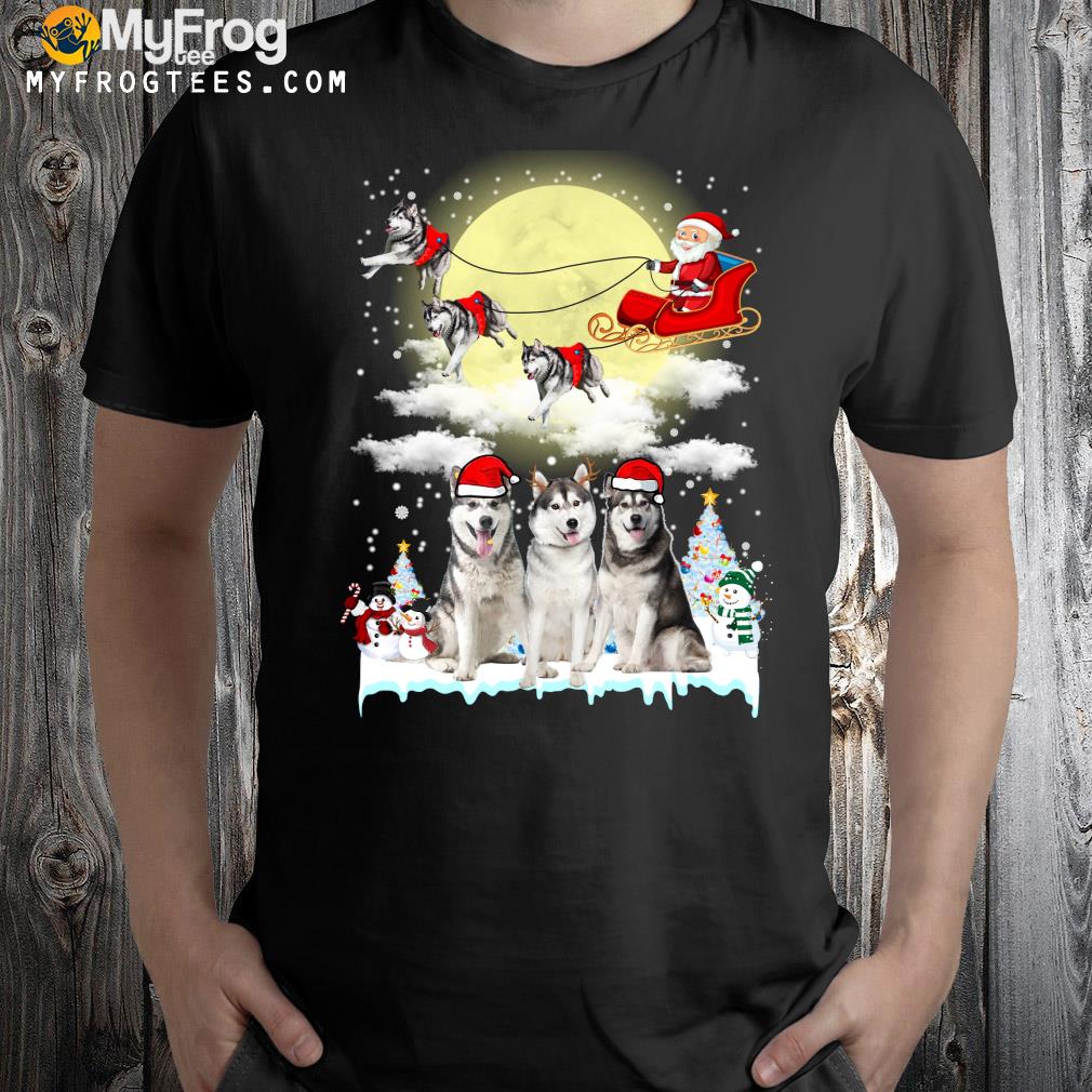 Husky Dog Hat Santa Sleigh Christmas Shirt