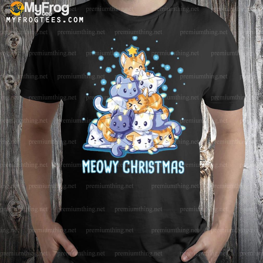 Meowy Christmas cat Christmas tree lights shirt