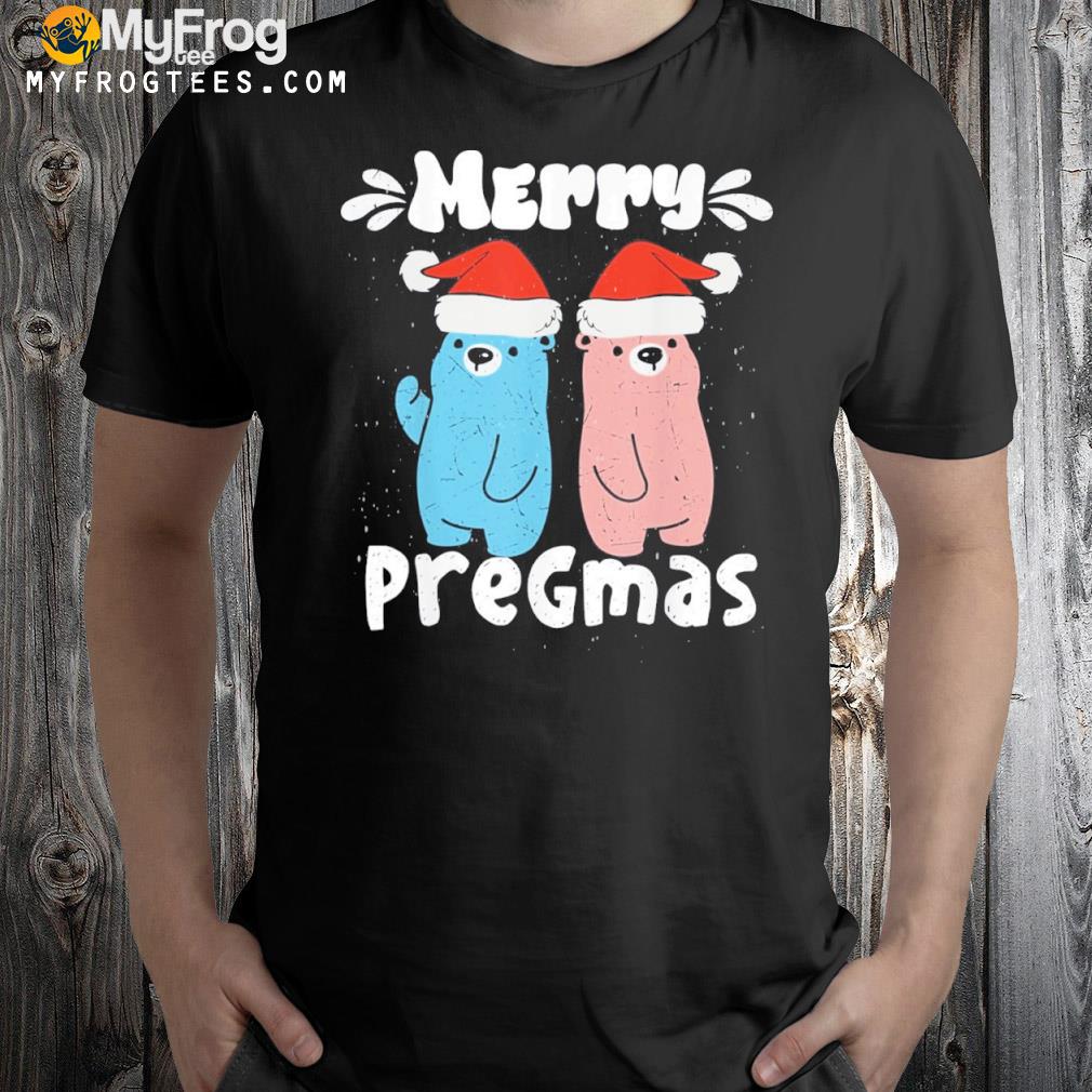 Merry Pregmas Pregnancy Bears In Blue And Pink Santa Hat Shirt
