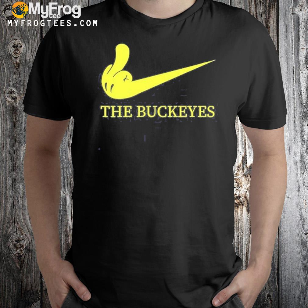 Michigan Big Ten Football Fan Flipping the Bird to Buckeye Shirt