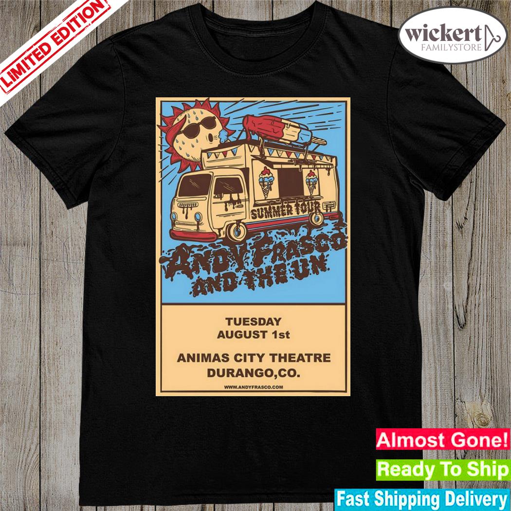 Official andy frasco and the u.n rock band summer tour august 2023 animas city theatre durango co poster shirt
