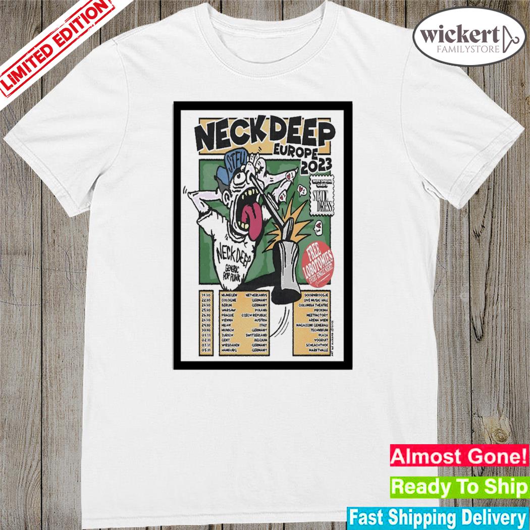 Official neck deep Europe 2023 event art poster design t-shirt