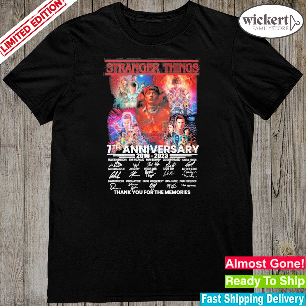 Official stranger Things 7th Anniversary 2016-2023 Thank You For The Memories Signatures T-Shirt