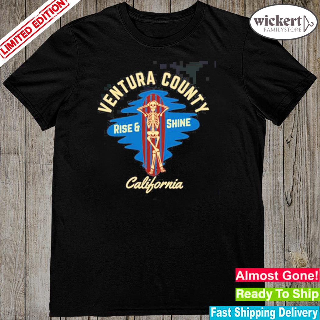 Official ventura county California beige text skeleton surf retro shirt