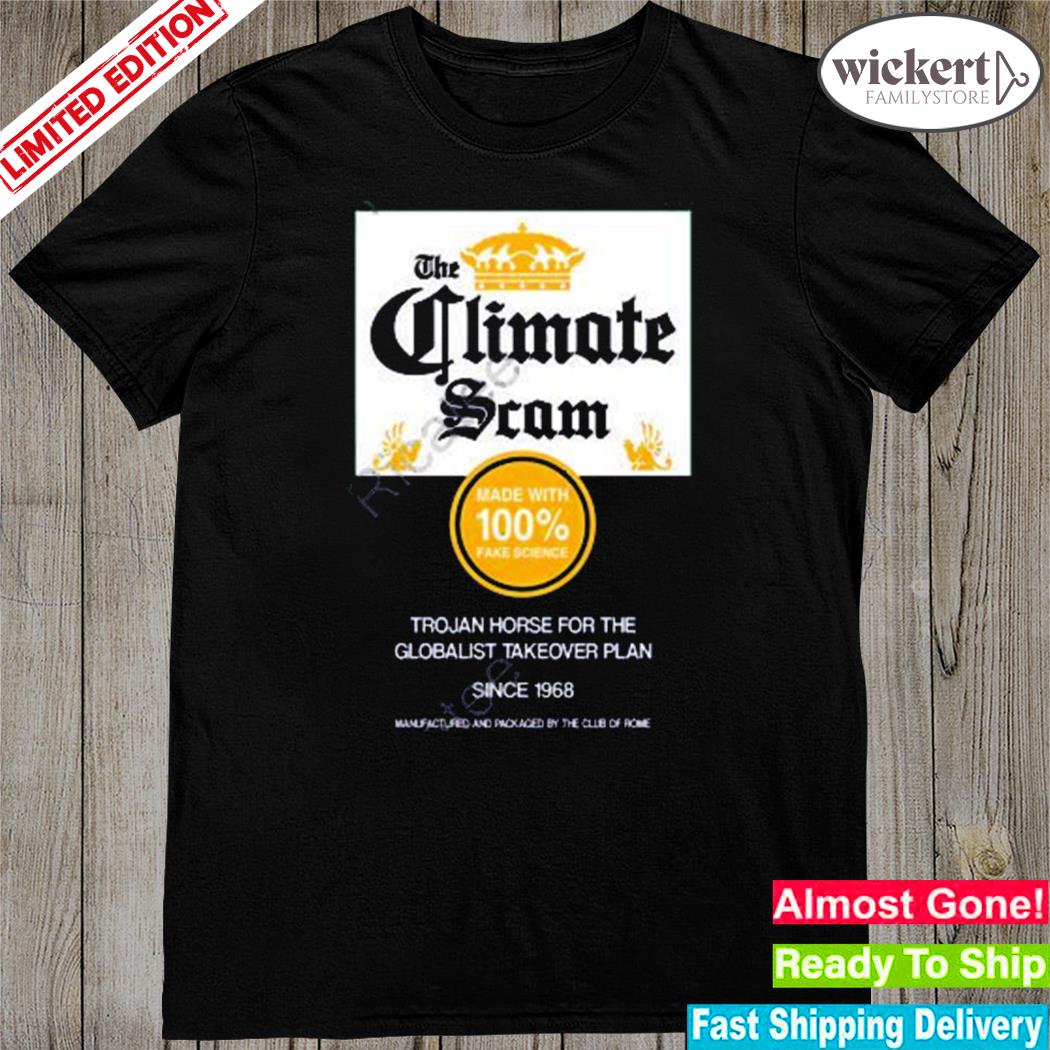 Official wide awake media store climate scam trojan horse for the globalist takeover plan art design t-shirt